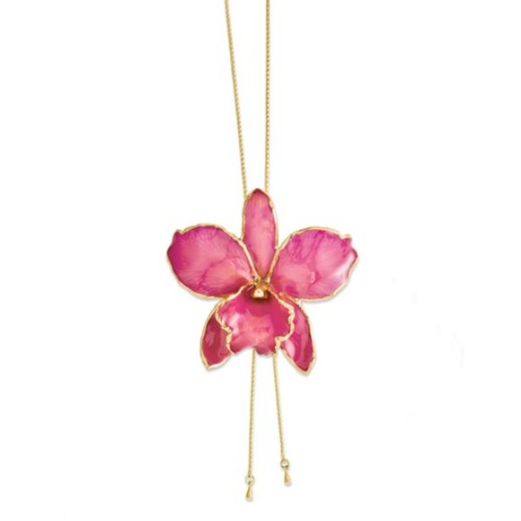 Lacquer Dipped Cattleya Orchid Pendant Necklace - Picture 2 of 10